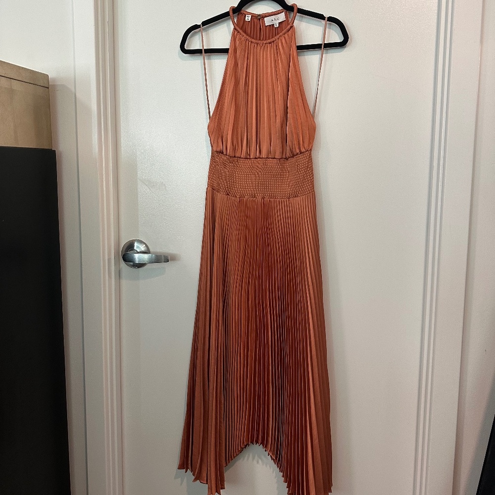 A.L.C. Renzo II Satin Sleeveless Pleated Midi Dress - Picture 4 of 6